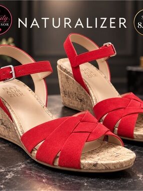Naturalizer Adelina Blaze Red Crisscross Wedge Sandals 8.5 M New w/ Box